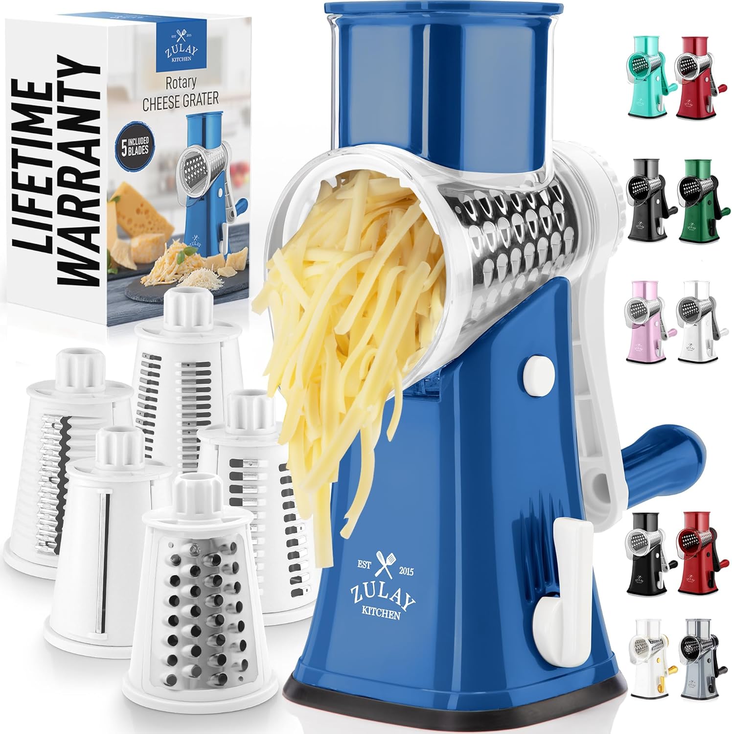 Zulay Kitchen Rotary Cheese Grater with 5 blades