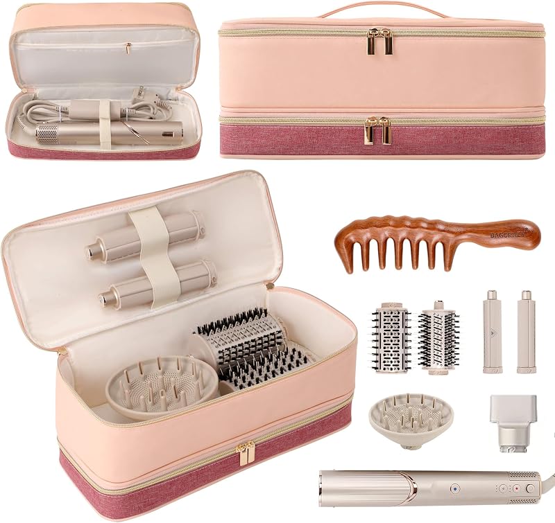 Estojo de viagem BAGCRAZY para Shark FlexStyle e Dyson Airwrap, rosa e carmesim