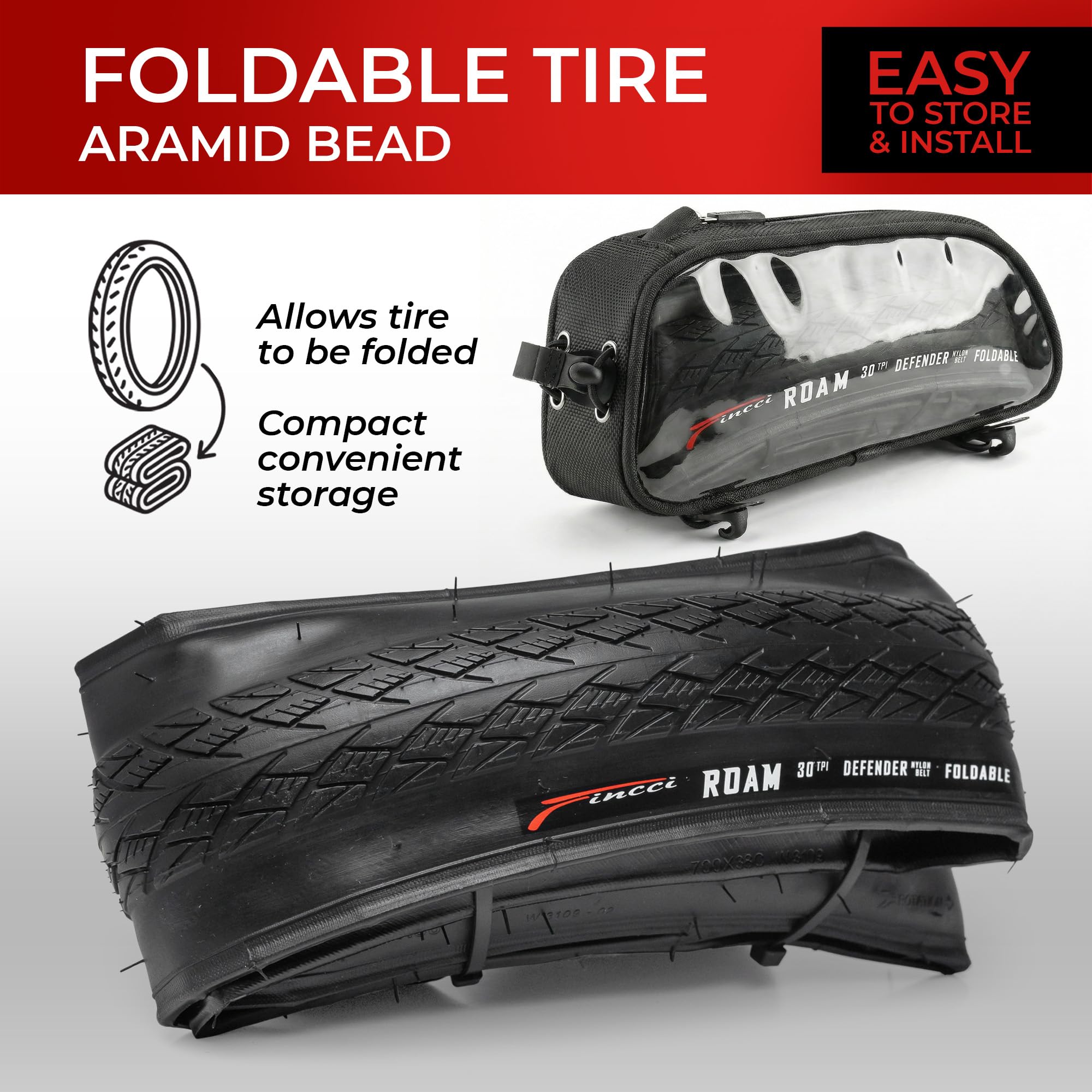 Fincci Copertoni Bici 700x38c ETRTO 40-622 Pieghevoli Antiforatura (Set 2) | Pneumatici 700x38c, ETRTO 40-622 e Protezione Antiforatura 1 mm - Per Città, Bici Elettrica, Strada e Turismo - Set 2