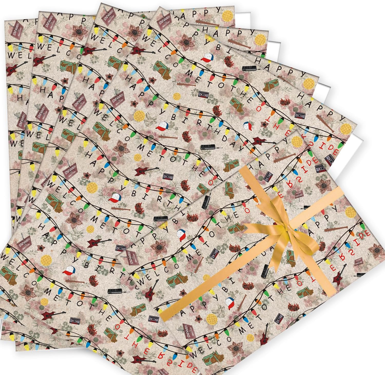 6 Sheets Stranger Theme Wrapping Paper (70cm X 50cm), Gift Wrap Paper Perfect for Birthday Party or Christmas