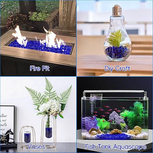 Meschett Colorful Glass Stones, 0.97 LB Fish Tank Gravel, Small Irregular Rainbow Aquarium Gravel for Aquarium Decorations and Turtle Tank, Sea Glass Beads Crystals for Fish Bowl, Vase Filler,Red(Cobalt Blue)