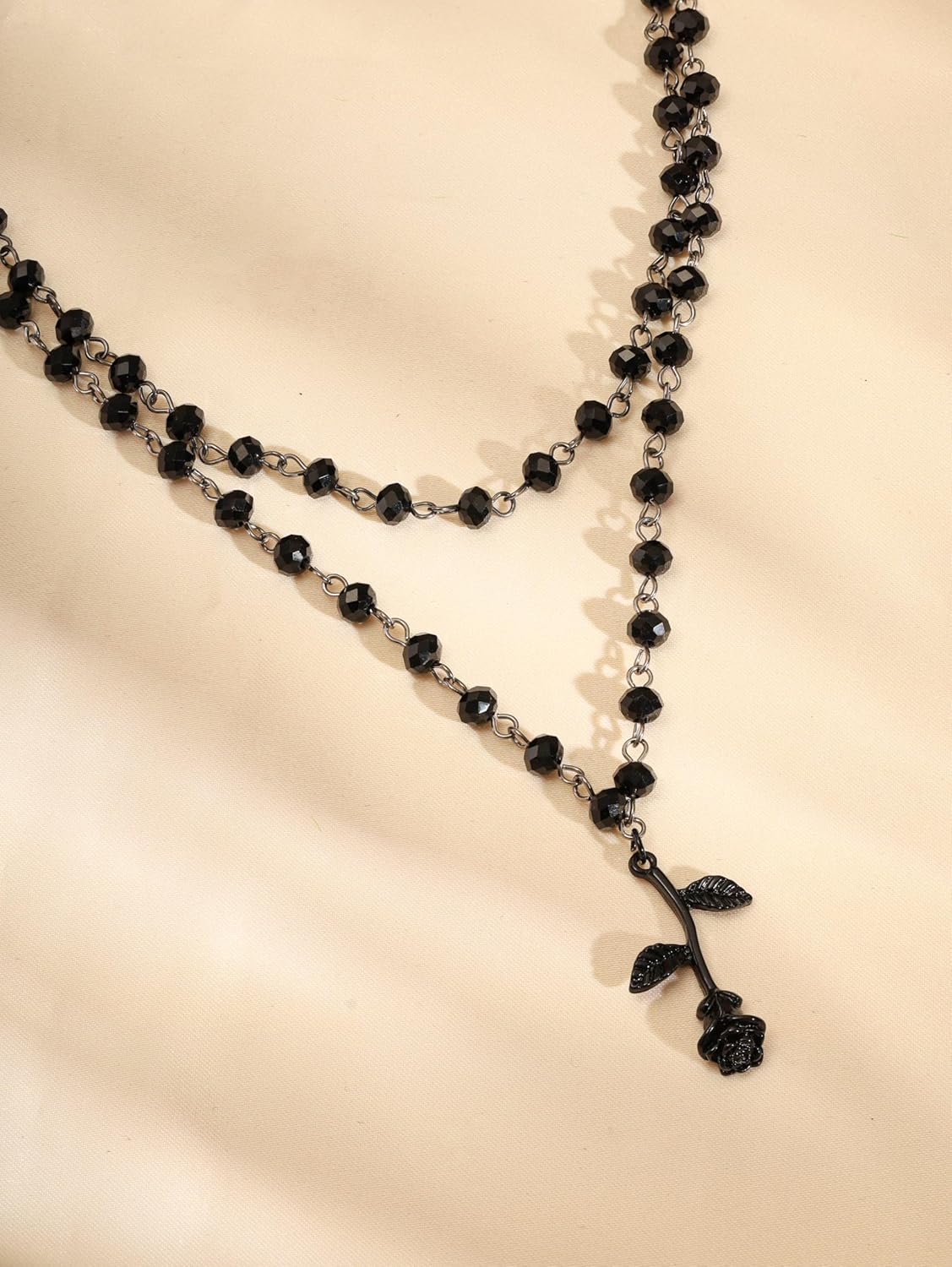 Sacina Layered Black Beaded Rose Choker, Gothic Emo Grunge Necklace, Goth Jewelry, Halloween Christmas Jewelry Gift for Women - Image 5