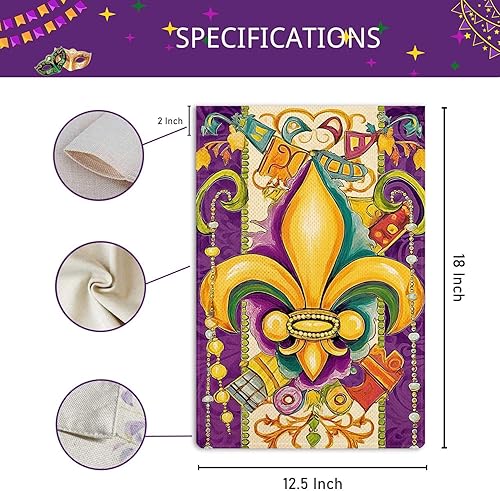 Miniatura 6 de Jauageon Bandera de jardín de bienvenida Mardi Gras Fleur de Lis Bandera de jardín de bienvenida Nueva Orleans vertical de doble cara rústica de