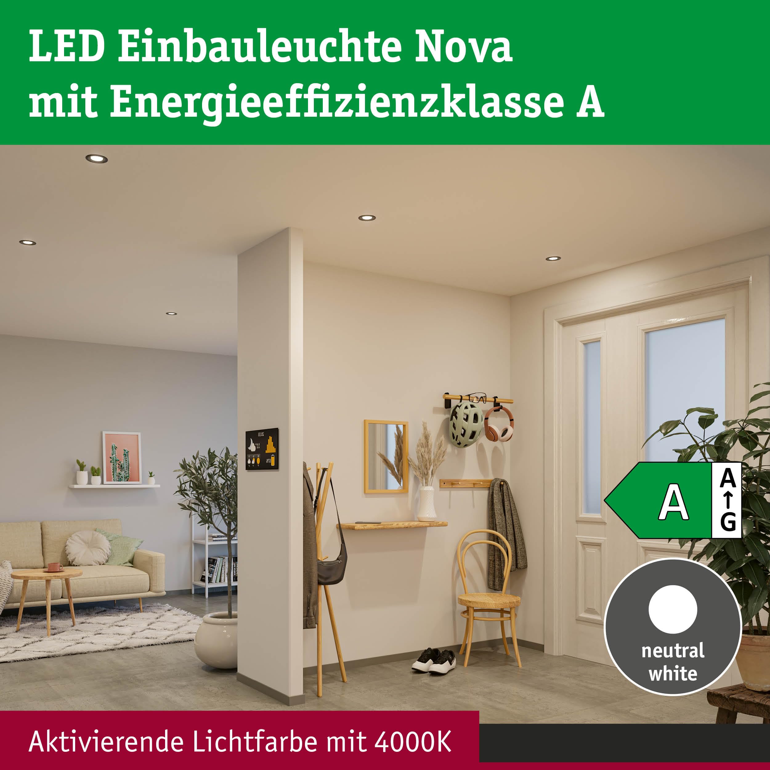 Paulmann LED Einbauleuchte Nova Coin 3er-Set rund 84mm 50° 3x2,8W 3x505lm 230V 4000K Schwarz matt 92457