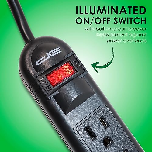 Miniatura 7 de Digital Energy Regleta de protección contra sobretensiones de 6 salidas con cable de extensión de 25 pies de largo, negro, certificación