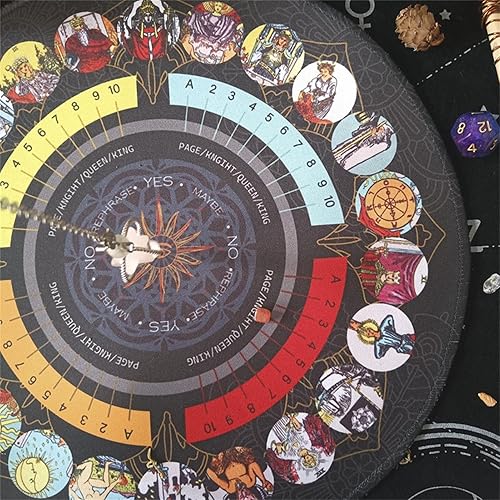 Miniatura 8 de Tablero de péndulo Adivinación de radiestesia, Altar Tarot Card Pad, Ceremonia de péndulo de radiestesia Alfombrilla de goma, Tablero de mensajes