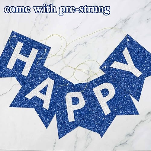 Miniatura 5 de Cartel azul de feliz cumpleaños con letras brillantes de 98 pulgadas con purpurina preencordada para niños, niños, hombres, decoración de cumpleaños