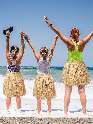 Miniatura 6 de Liliful Minifalda de rafia natural para niños, falda larga de hula hawaiana, falda de playa para disfraz de Halloween, fiesta de Luau
