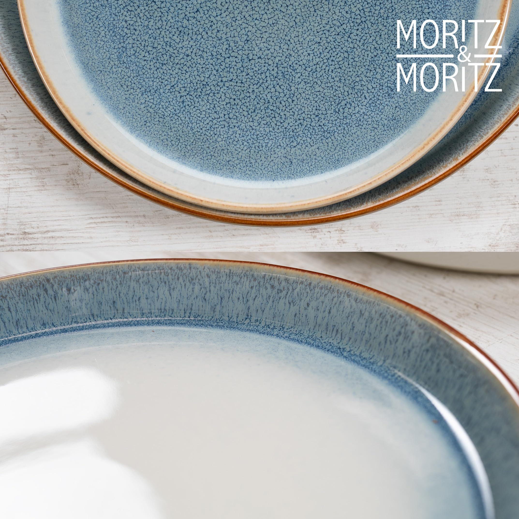 Moritz & Moritz TARENTO Service de table 24 pièces pour 6 personnes Bleu – Élégant ensemble d'assiettes en grès de qualité supérieure – Set de vaisselle composé de 6 assiettes à dîner, 6 assiettes à