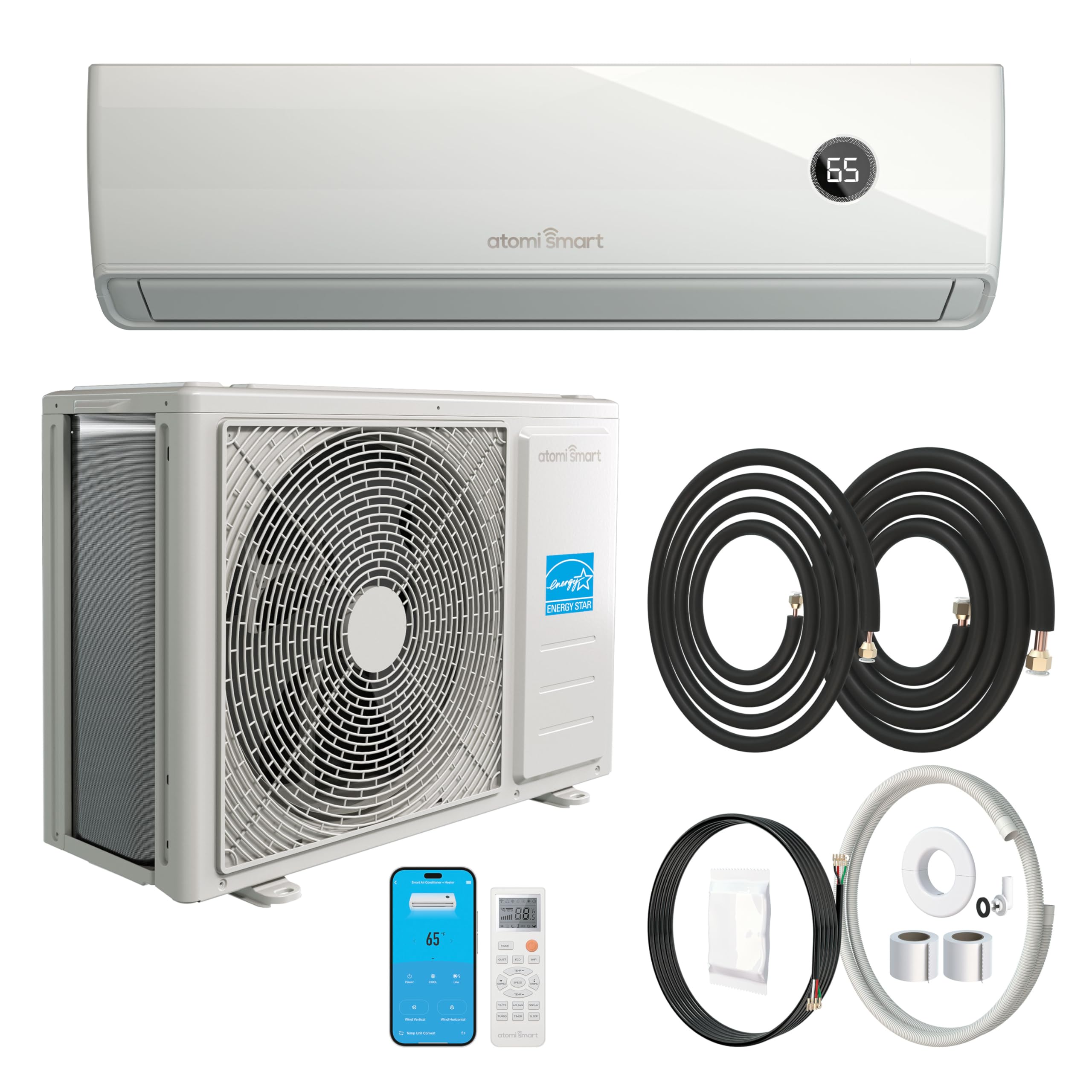 Atomi Smart Tempestas Mini Split outdoor unit with Energy Star logo