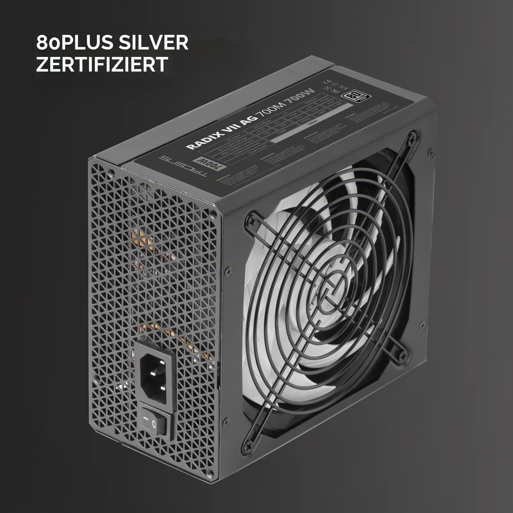 Tacens Radix VII AG 700, Vollmodulares 700W ATX-Netzteil, 10 Jahre Garantie, 80Plus Silver, +87% Wirkungsgrad, 140mm FDB-Lüfter mit AI-RPM Technologie, Japanische-Kondensatoren 105º, Schwarz