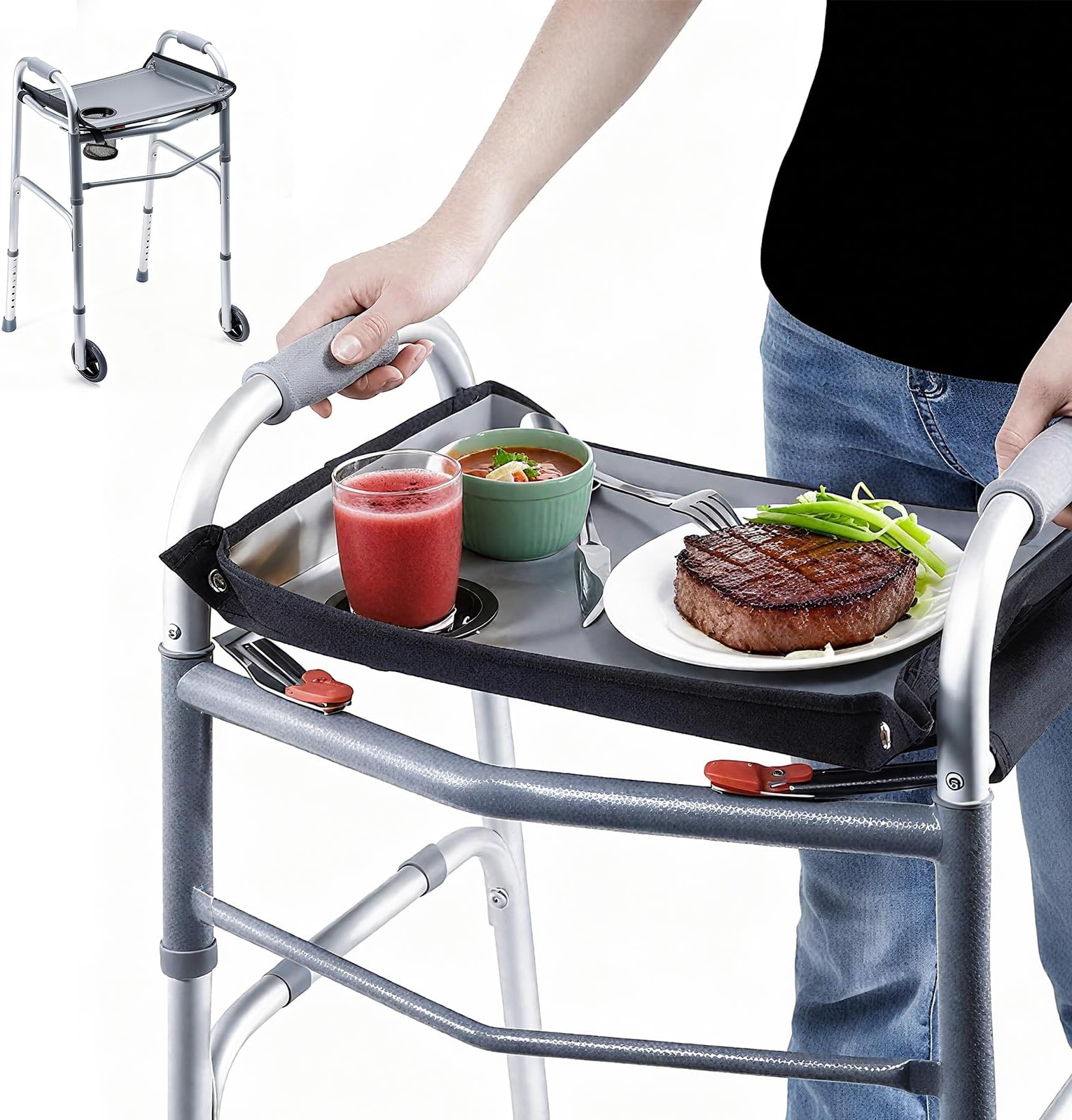 Walker Tray for Folding Walker - 16.1"x13" with Cup Holder, Universal Fit, Non-Slip, Essential Tray for Walker Accessory