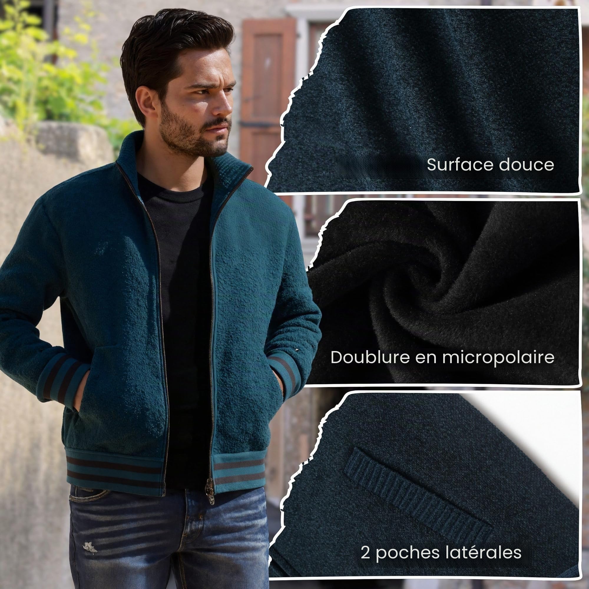 Homme Cardigan Zippé avec Col Montant Pull Cardigans Manteaux Automne Hiver Chaude Veste Tricoté Décontracté Gilets Polaire à Manches Longue