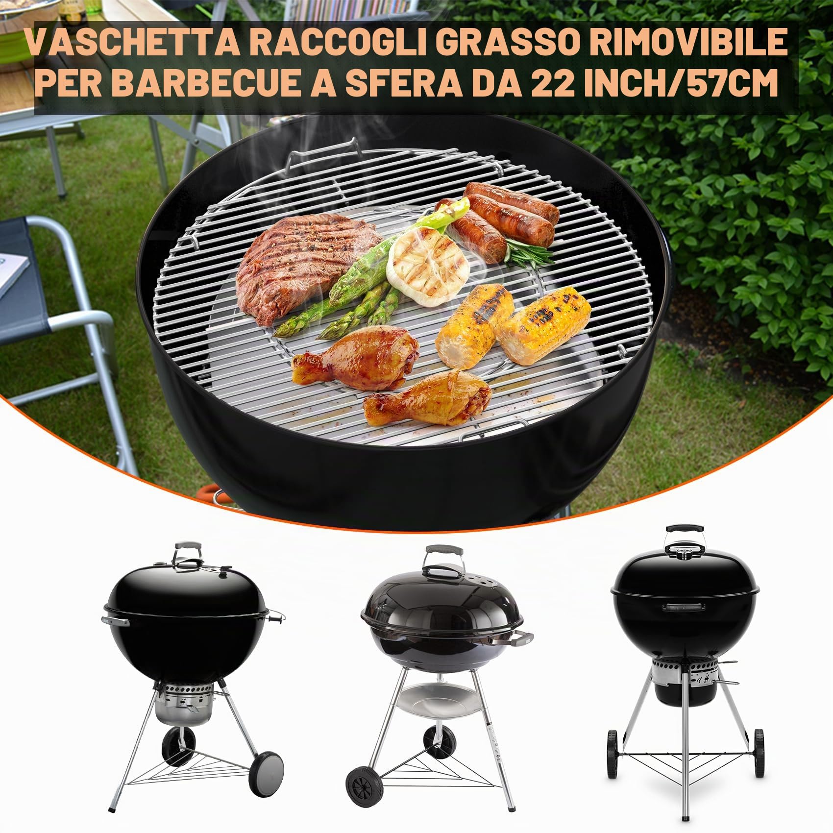 onlyfire Semi-Circolare Vaschetta Raccogli con Divisorio Rimovibile in Carbone per Weber 57 cm Griglia a Carbonella Kettle, Vaschetta Raccogli Grasso in Acciaio Inox, Calore Indiretto