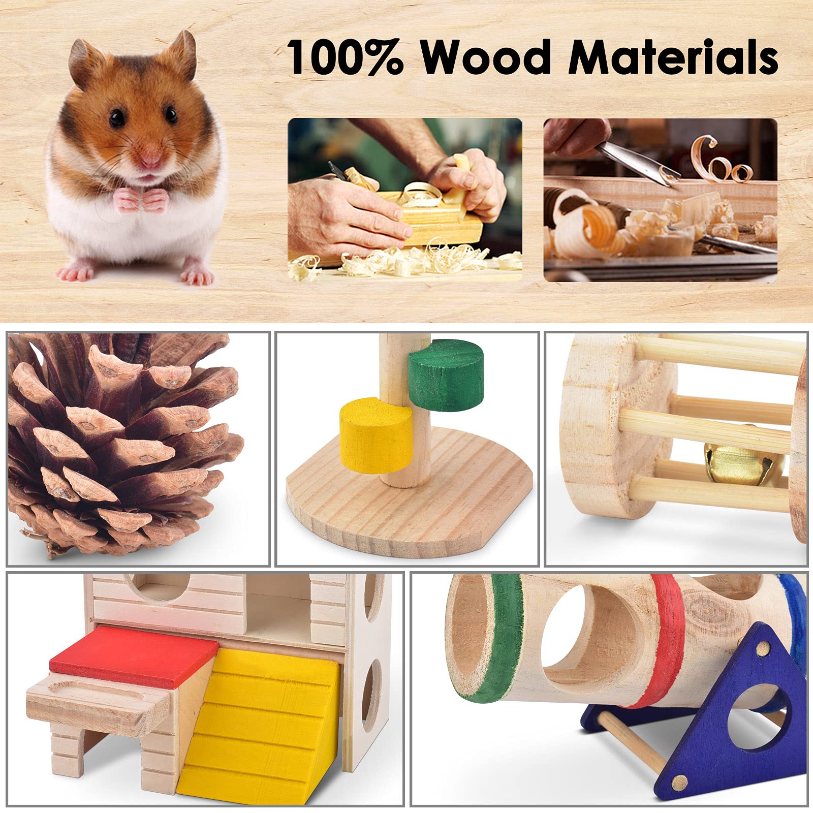 Picture of ERKOON Dwarf Hamster Hideout House Natural Wooden Gerbil Toys Molar ...