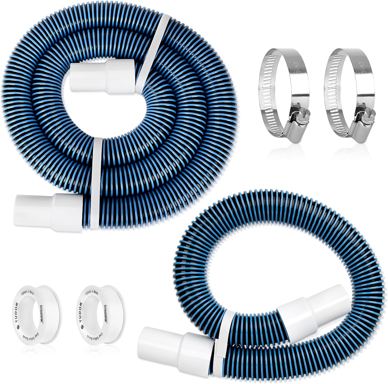 1 1/2" 3Ft 6.5Ft Pool Filter Hose for Above Ground Pool Pump Hoses with Kink-Free Swivel Cuff for Inground Pools, Heavy-duty Replacement Filter Hoses with 2 Clamps, 2 PTFE Tapes, 2 Set