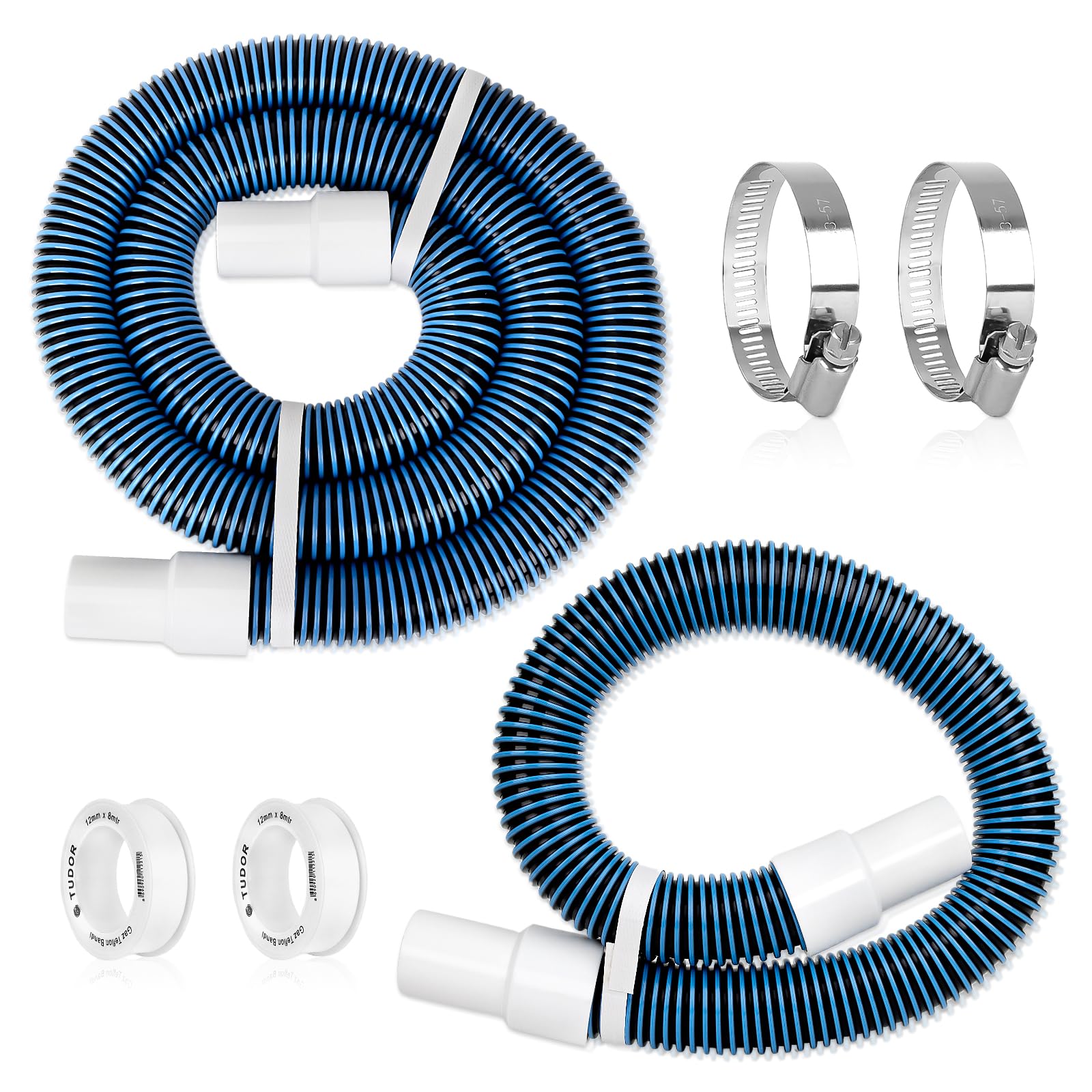 Lot de 2 tuyaux d'aspiration de piscine de 3,8 cm et 1,8 m pour piscine hors sol, tuyaux de pompe de piscine avec manchon pivotant sans plis pour piscines creusées, tuyaux de filtre de rechange