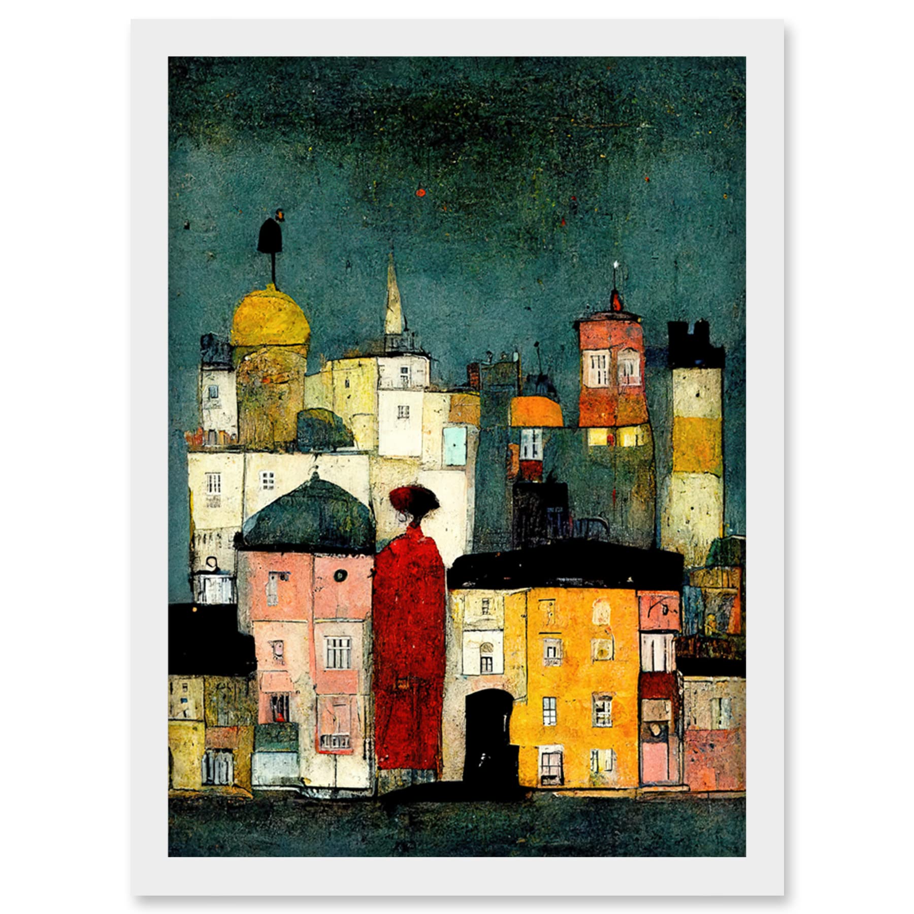 Doppelganger33 LTD Onlooker Quirky Colourful Street Scene Artwork Framed Wall Art Print A4