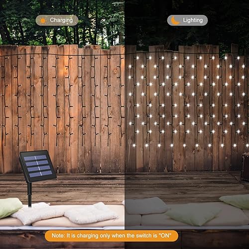 Miniatura 6 de DBFairy Guirnalda de luces solares para exteriores, 13 pies de largo x 3.3 pies de alto, 8 modos, 200 LED, luces solares parpadeantes de carámbanos