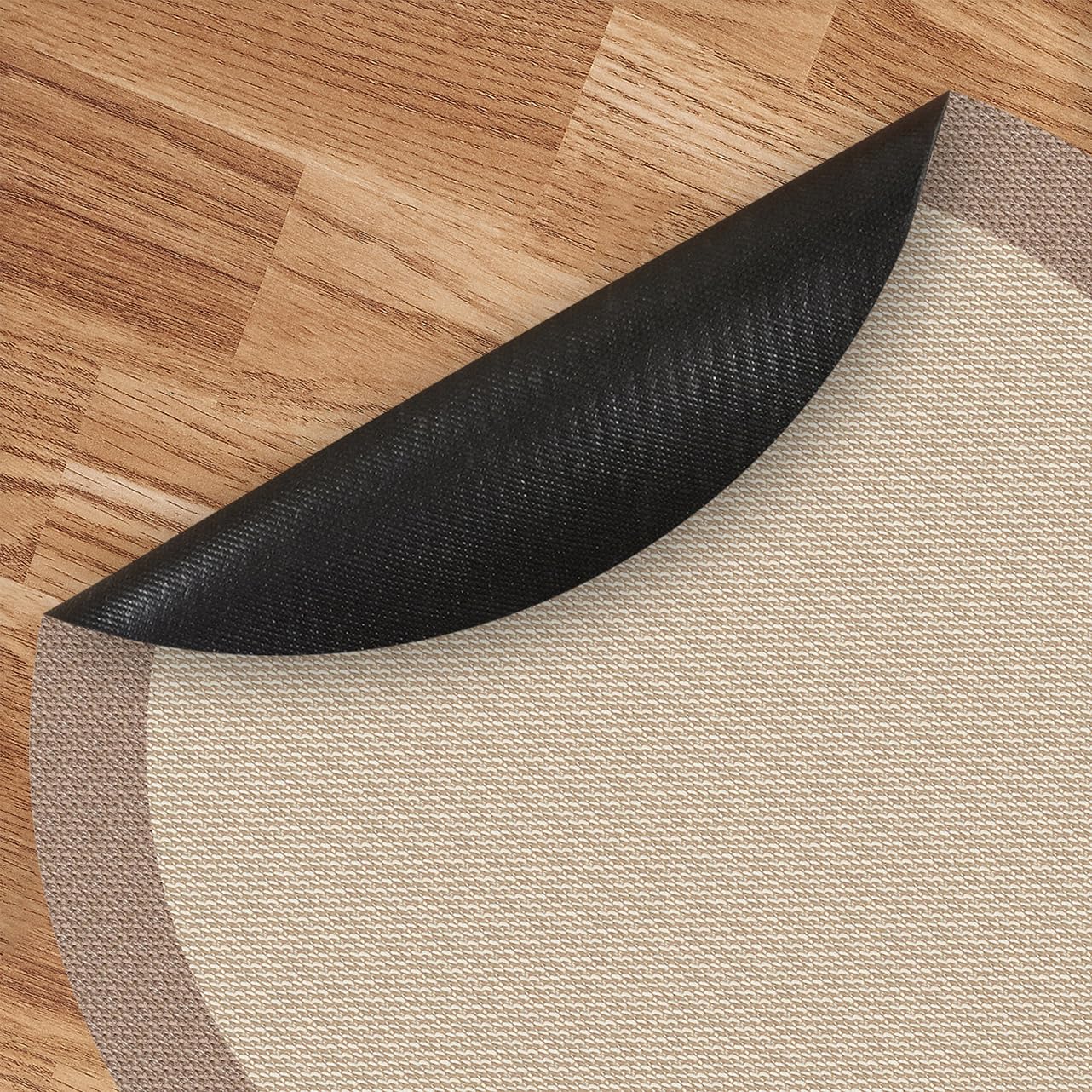 STORESBASIC Alfombra Vinilica Redonda Antideslizante, Lavable y Resistente a Manchas, Tejido Trenzado y Sin Pelo, Alfombra de Vinilo Interiores y Exteriores, Beige-visión 200cm diámetro