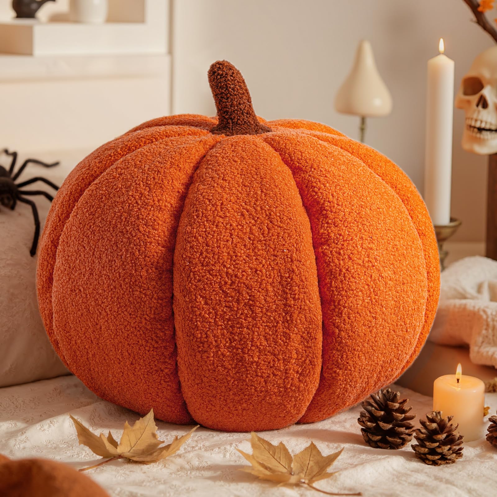 lanpn fall pumpkin pillow, halloween decoration plush throw pillow soft fleece sherpa cute 3d shaped cushion for sofa couch bedroom autumn thanksgiving halloween decor (orange, 21.6x14.2in) ( has a rip shown in pictures)