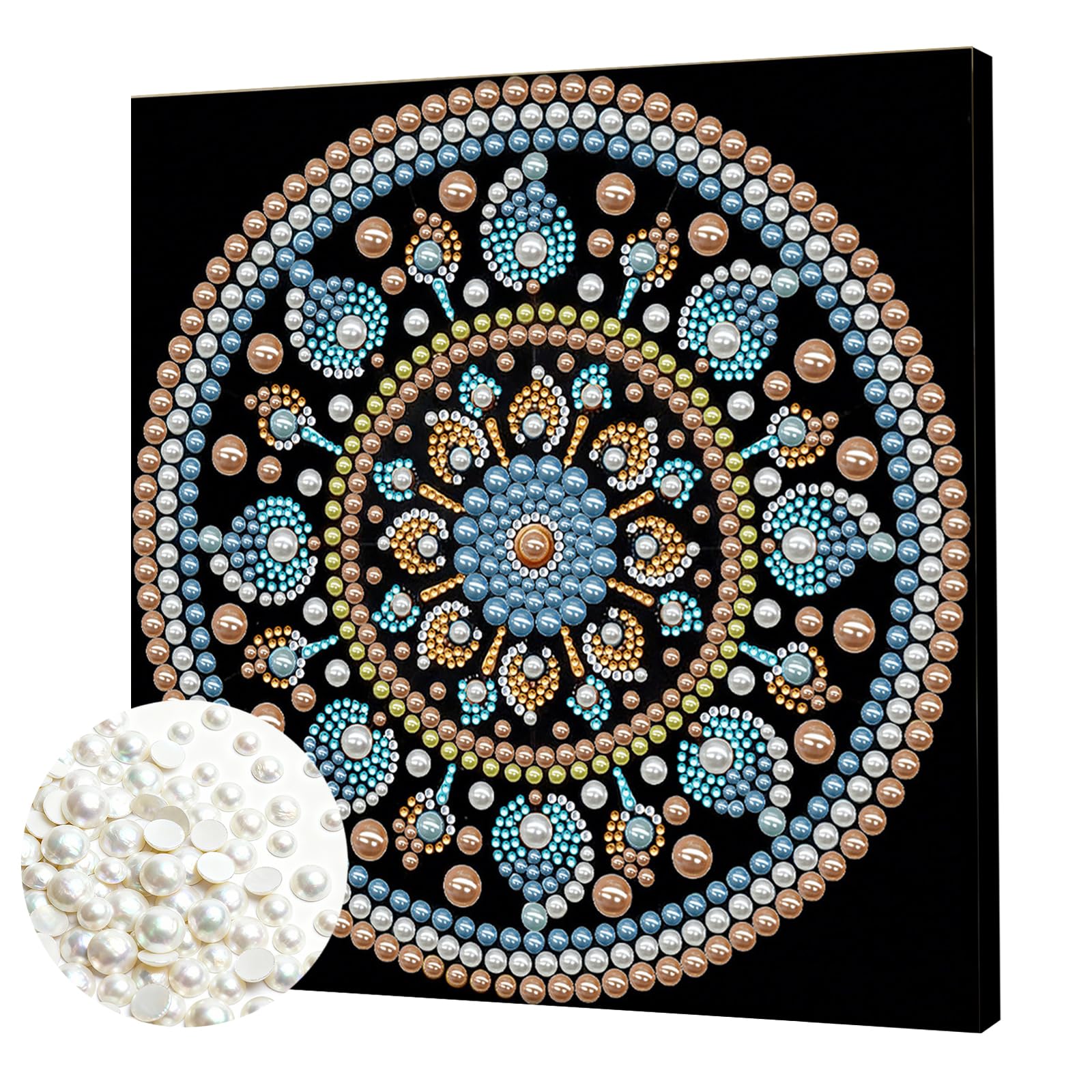 DIY Pearl Painting Kit with Wooden Frame,3D Plastic Pearl Gemstone Ocean Art Craft for Adults Beginners,Diamond Art Kits for Adults,Home Wall Decor Ready Gift for Women(Ocean Bead Mandala)(25 * 25cm)