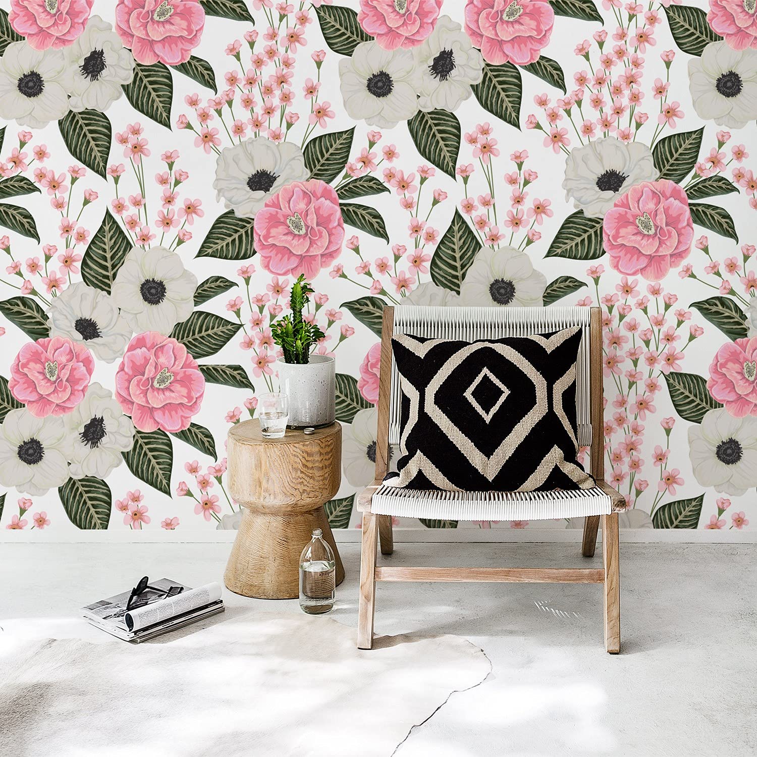 Papier Peint Meuble et Salon Camélias Floral 250x250cm Décoration Auto-Adhésive Coloray