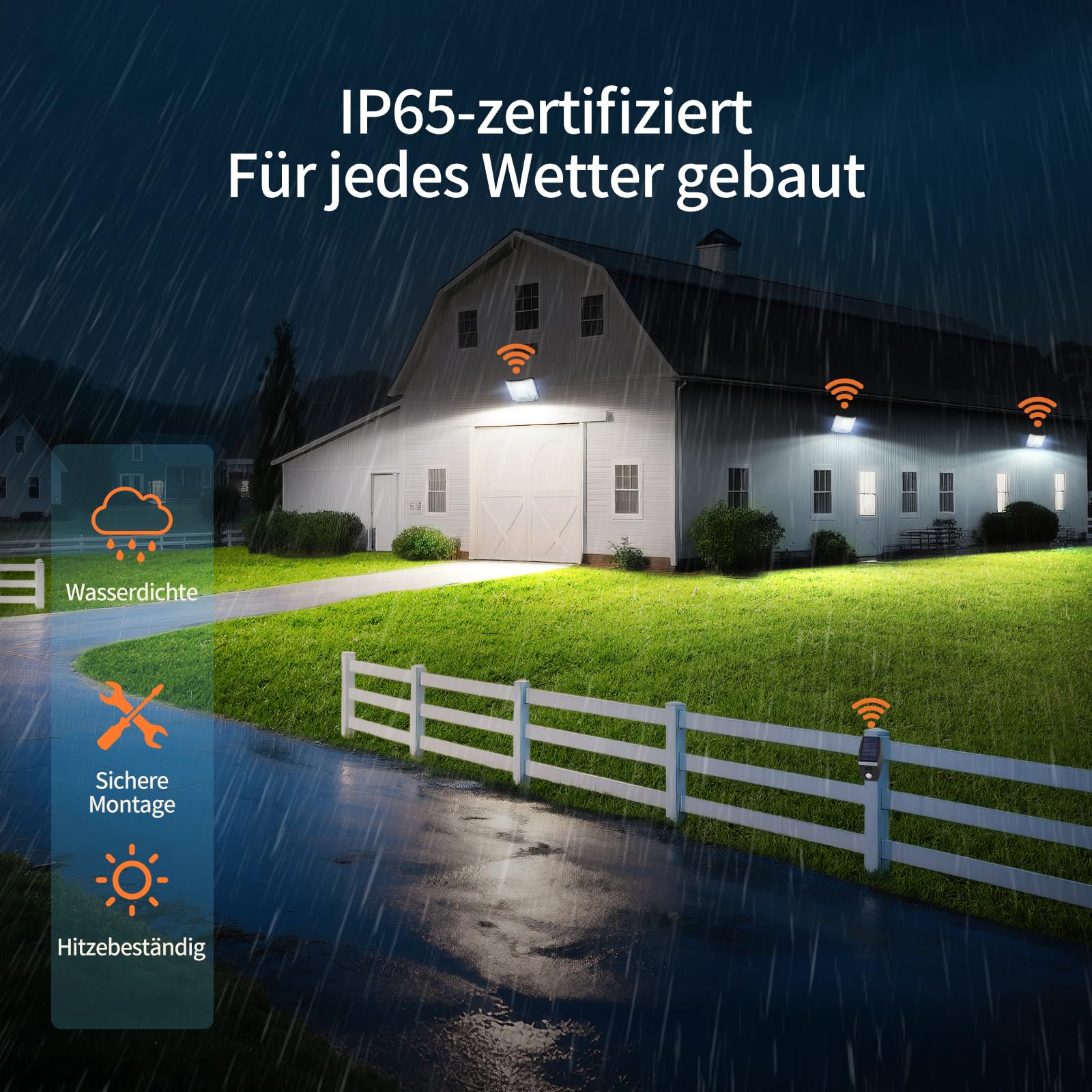 INTELAMP Solarstrahler Außen 4000LM 6500K mit Bewegungsmelder Fernbedienung