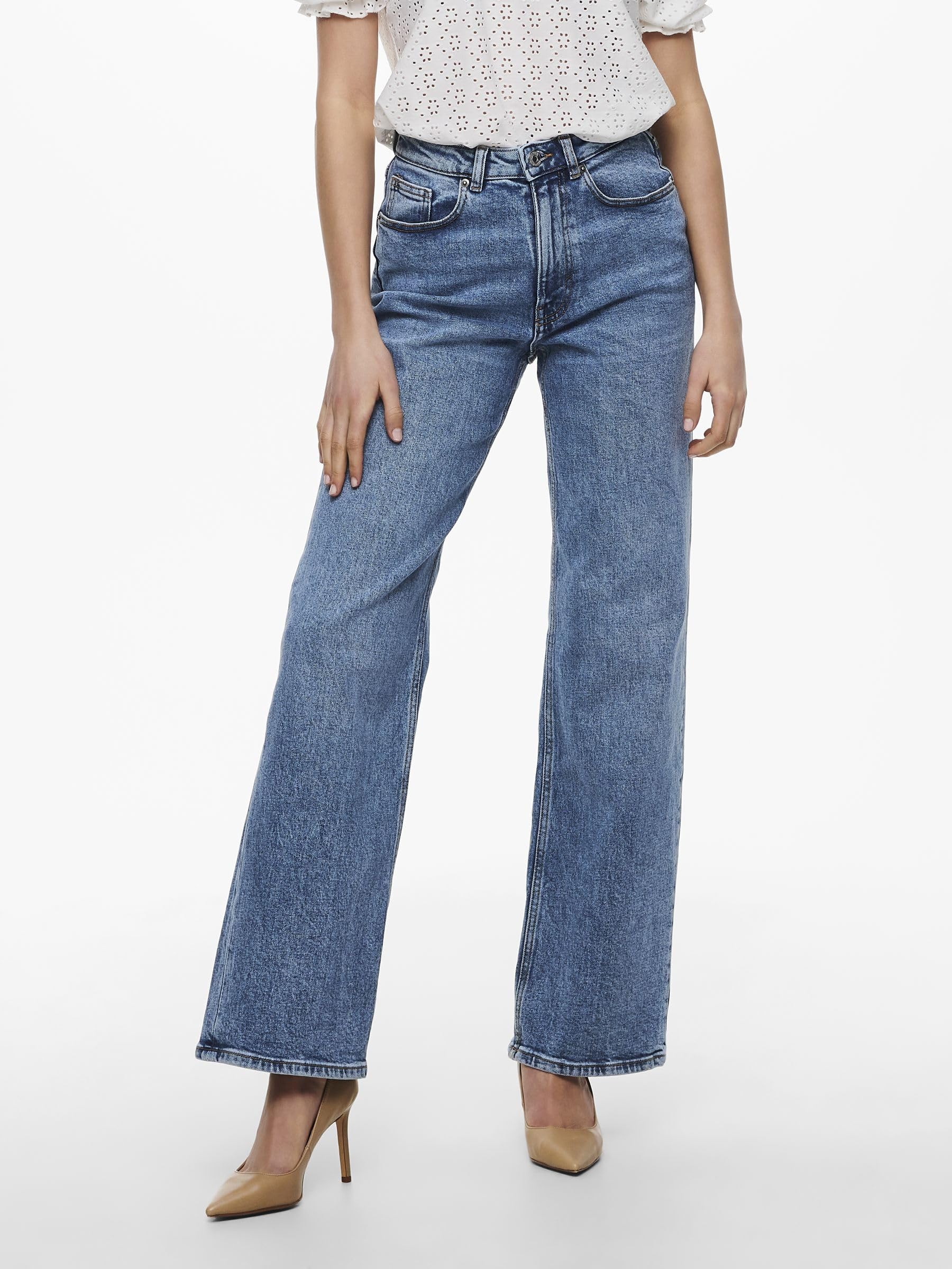 ONLY Jean à Coupe Large ONLJUICY Taille Haute Wide Leg Fit Jeans