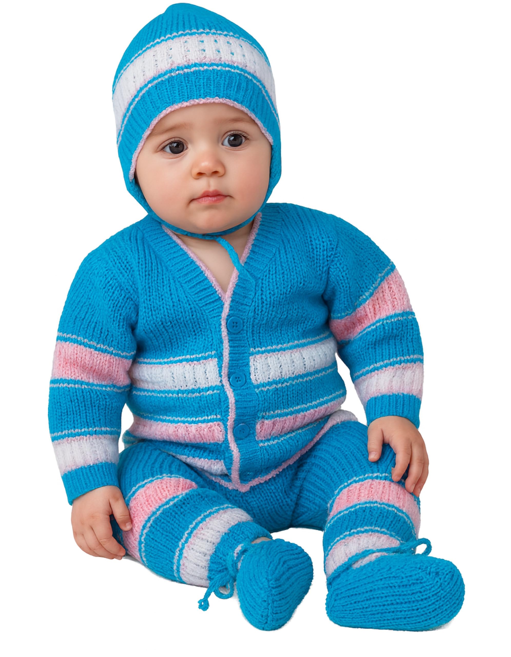 Premium Woolen Baby Sweater Set for Winter Full Sleeves Cardigan, Pant, Cap & Socks | Soft Knitted Wool Clothing Set for Baby Boys & Girls-picture-27