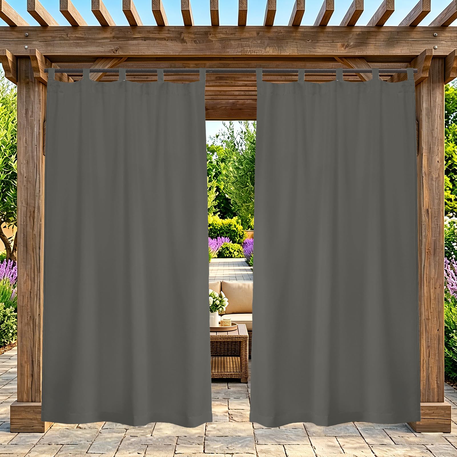 ZELVANO Outdoor Curtains Waterproof, 1 Panel Blackout Thermal Drapes Windproof Privacy for Garden Gazebo Pergola Patio, Weatherproof Fabric - W 100" x L 84"