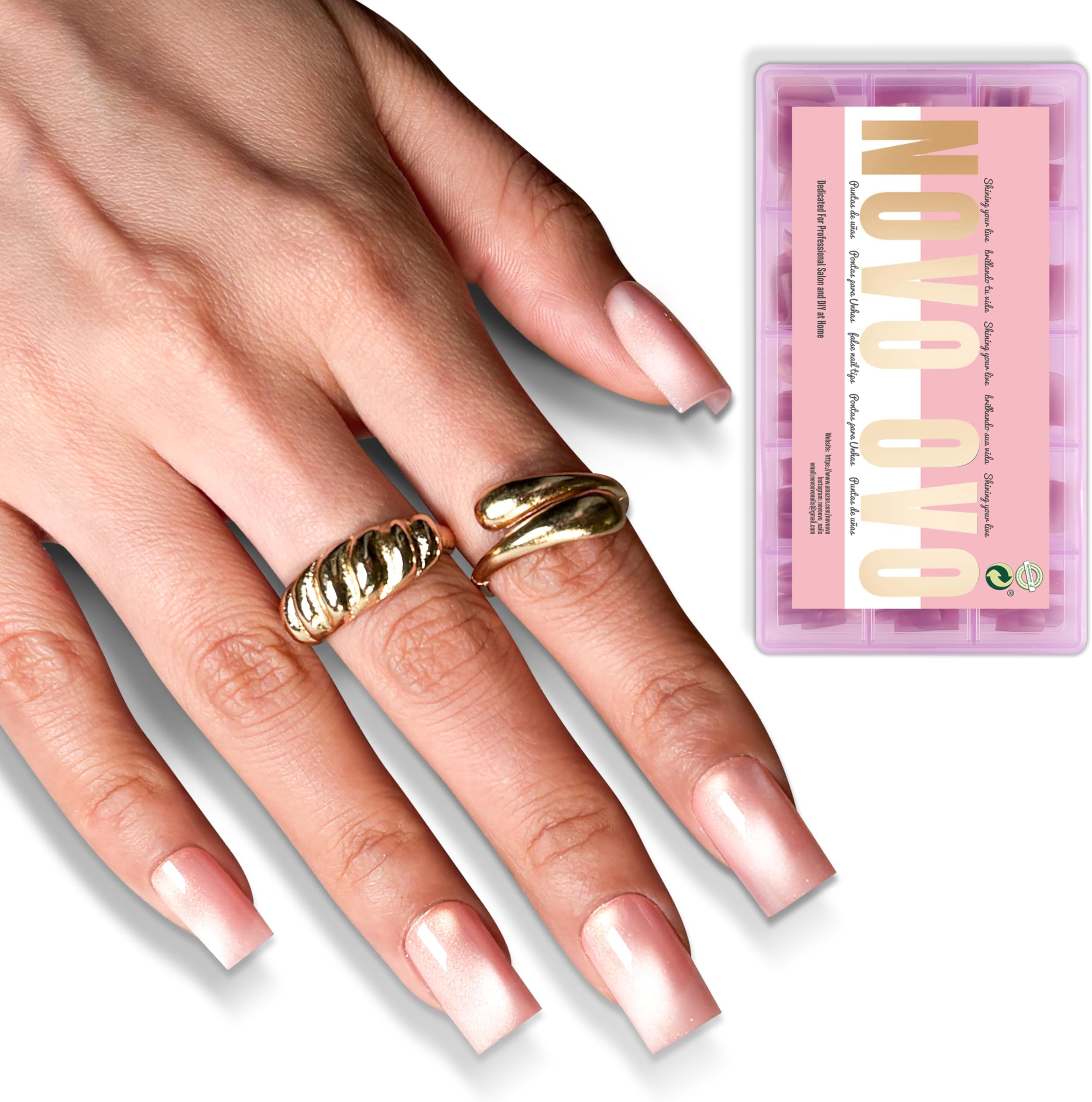 Short Sharp Square Cat Eye Nail Tips Light Pinkショートスクエア ネイルチップ 150枚 キャッツアイ, ライトピンク ジェルエックス ネイルチップ, プレサンディング フルカバー 付け爪 Cカーブなし セルフネイル用, 15サイズ [並行輸入品]