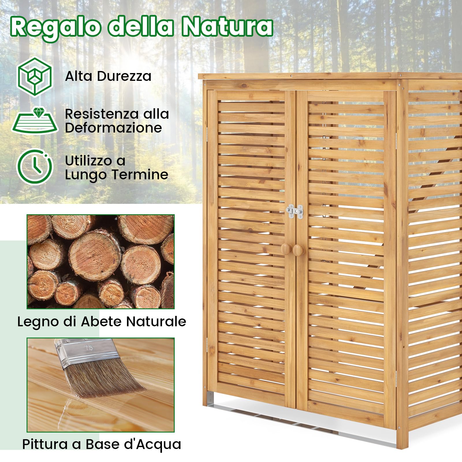 RELAX4LIFE Contenitore per Rifiuti da 120 L, Resistente alle Intemperiein Legno di Abete, con Coperchio a Ribalta e Catena Metallica, Porta Bloccabile