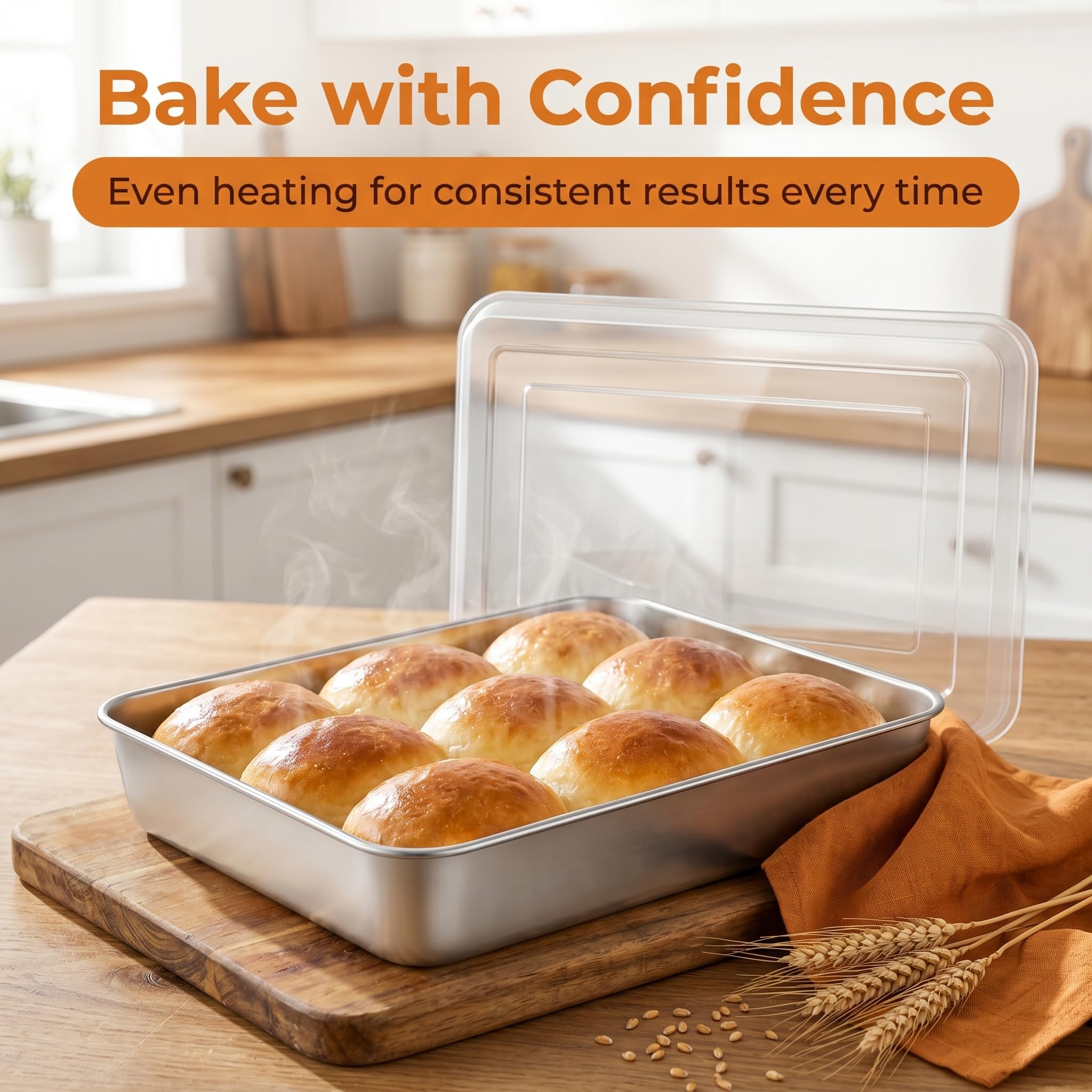 Teglia da Forno con Coperchio 31x 24x 5cm Contenitori per Alimenti Teglia da Forno in Acciaio Inox con Coperchio Ermetico Teglia Quadrata per Torte Teglia Rettangolare per Cottura per Tiramisu