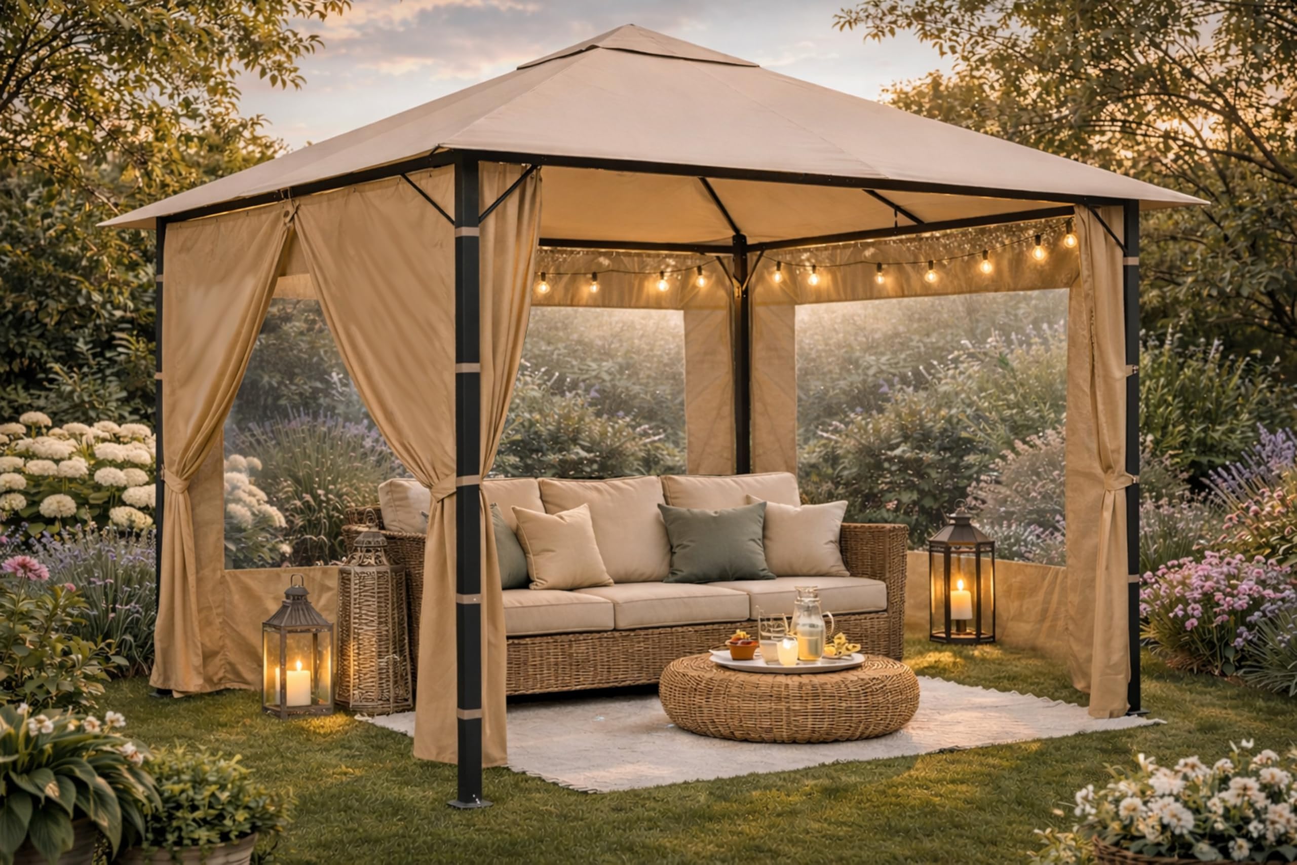 QUICK STAR 2 pareti Laterali per Gazebo da Giardino, Anticato, 3 x 3 m, Parete Laterale, Beige