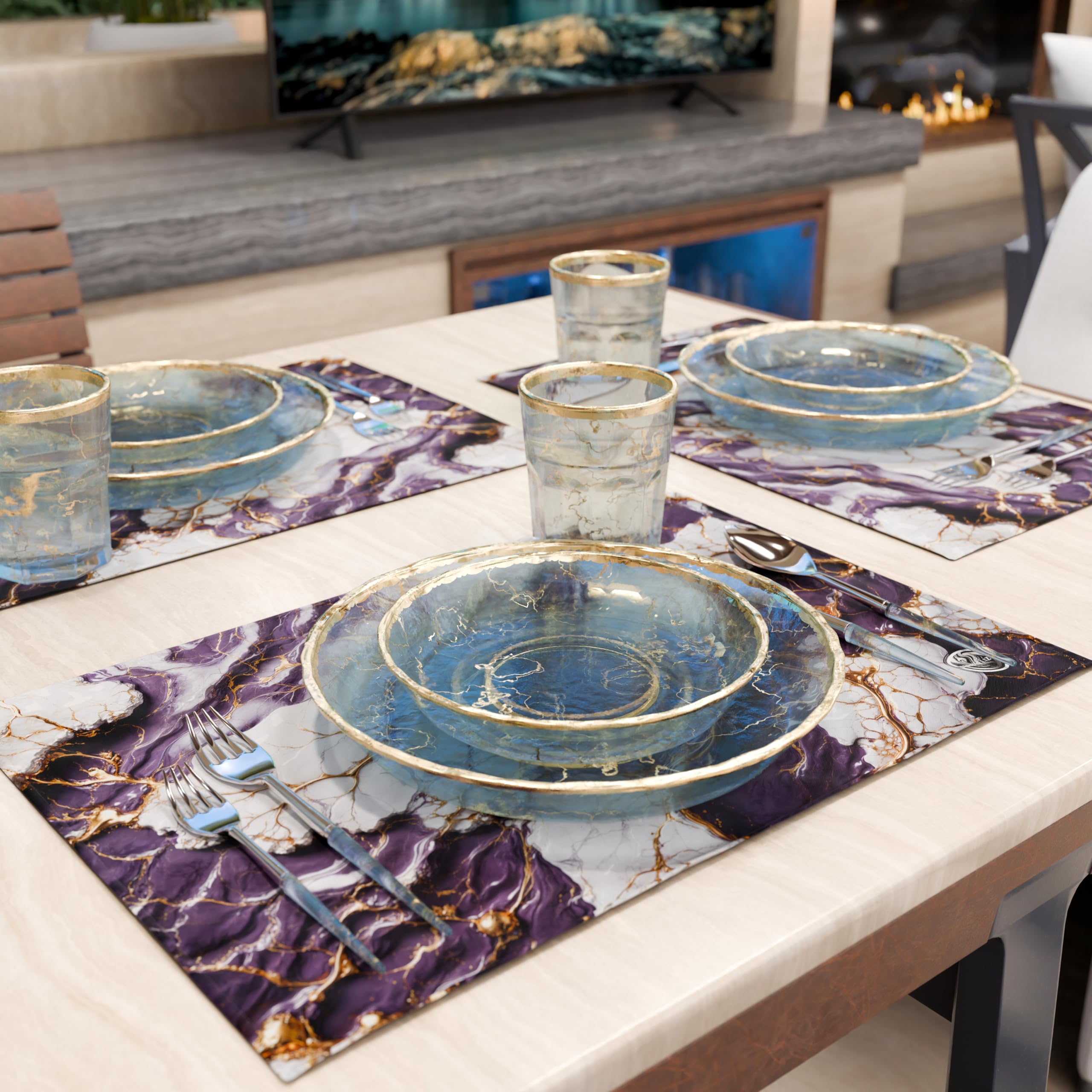 MARBLELIZED, Washable American Placemats, Purple Marble Effect Fabric Placemats, Set of 2 (30 x 45 cm), Elegant - Image 2