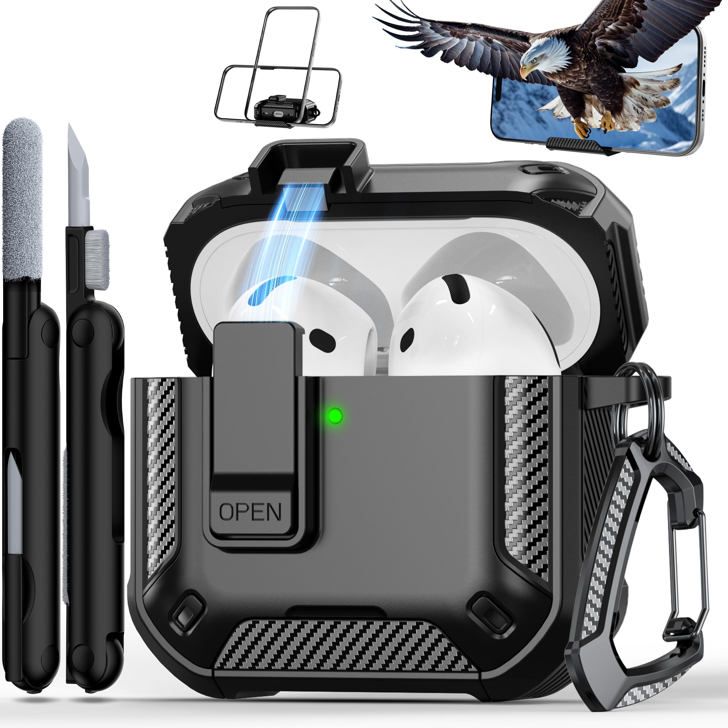 RFUNGUANGO for AirPods 4th Generation Case, Compatible with AirPods 4th Generation Case (2024), Military-Grade Drop Protection, Comes with Cleaning