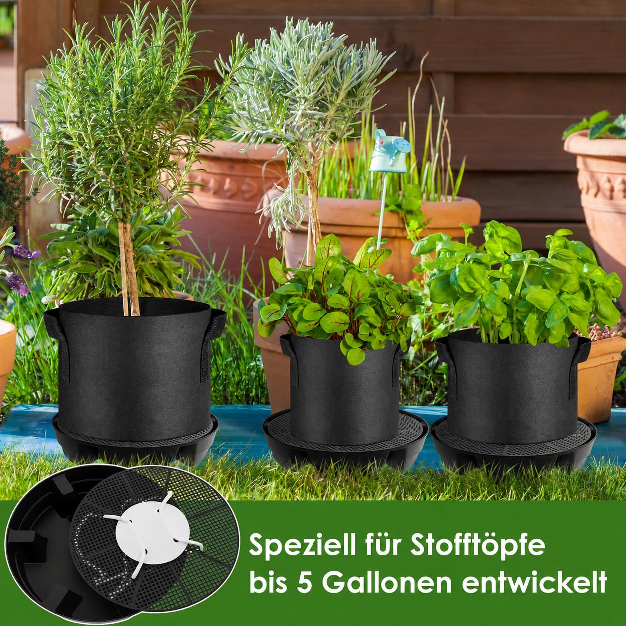 4 Stücke Selbstbewässernde Stofftopf Untersetzer 32CM PP Pflanzen Untersetzer mit Rasterbohrungen Nuten Dochtdraht Einstellbar Selbstbewässernde Topfuntersetzer für Topfpflanzen Gärten Gewächszelte