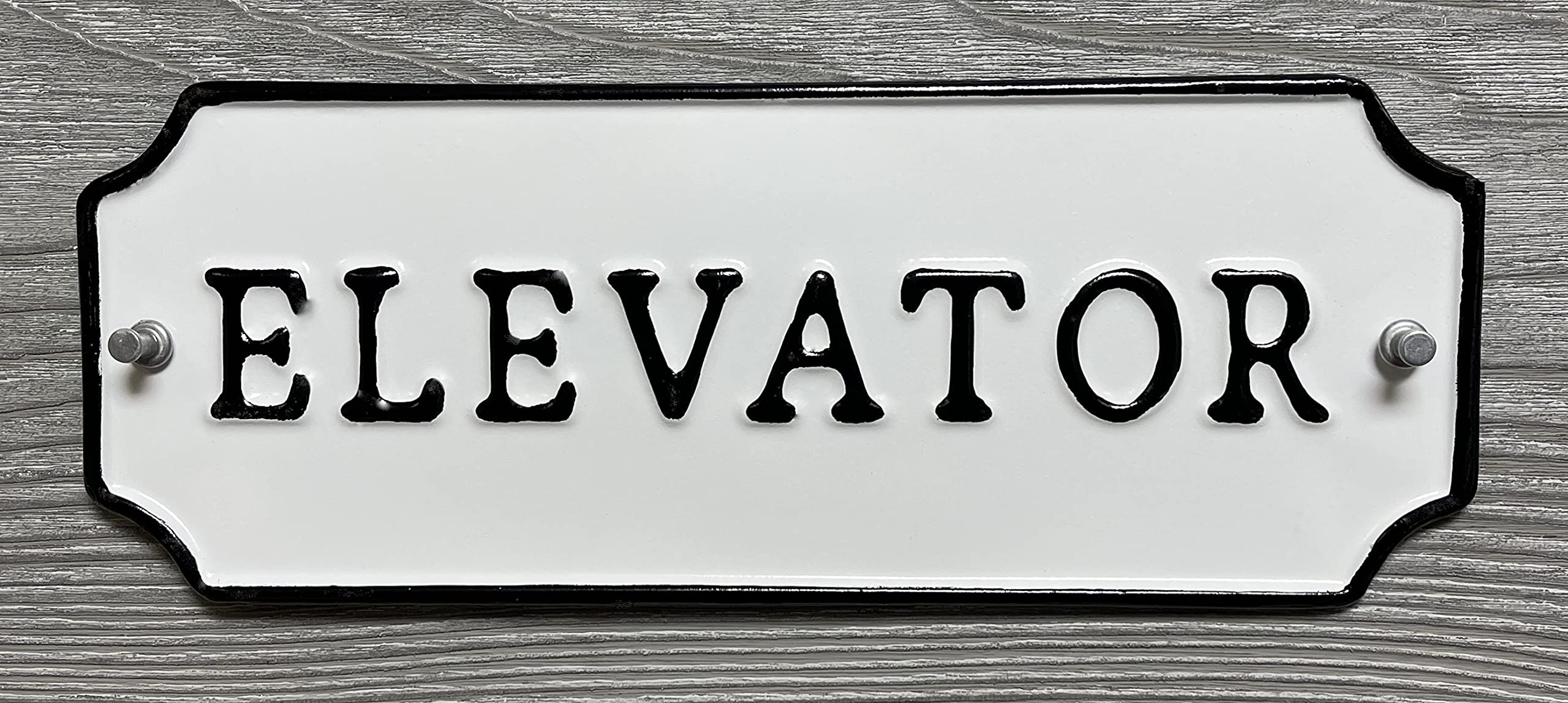 Rustic Single Sided ELEVATOR Embossed Black on White Enamel Metal Door or Wall Sign 11.25 wide X 4.25 tall - Wall Decor - Room Label,White black
