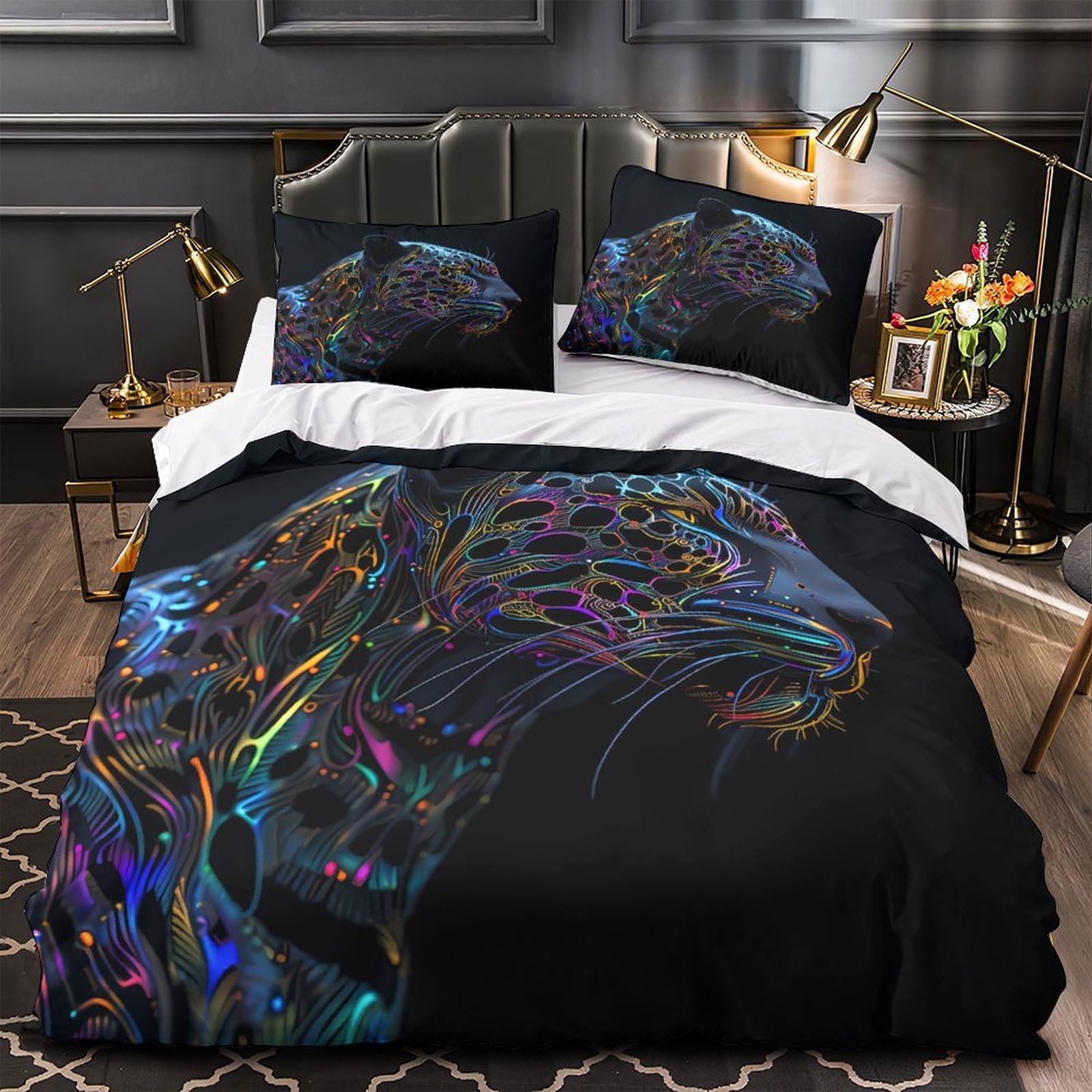 Parure de lit imprimée jaguar néon en microfibre douce premium 135x200