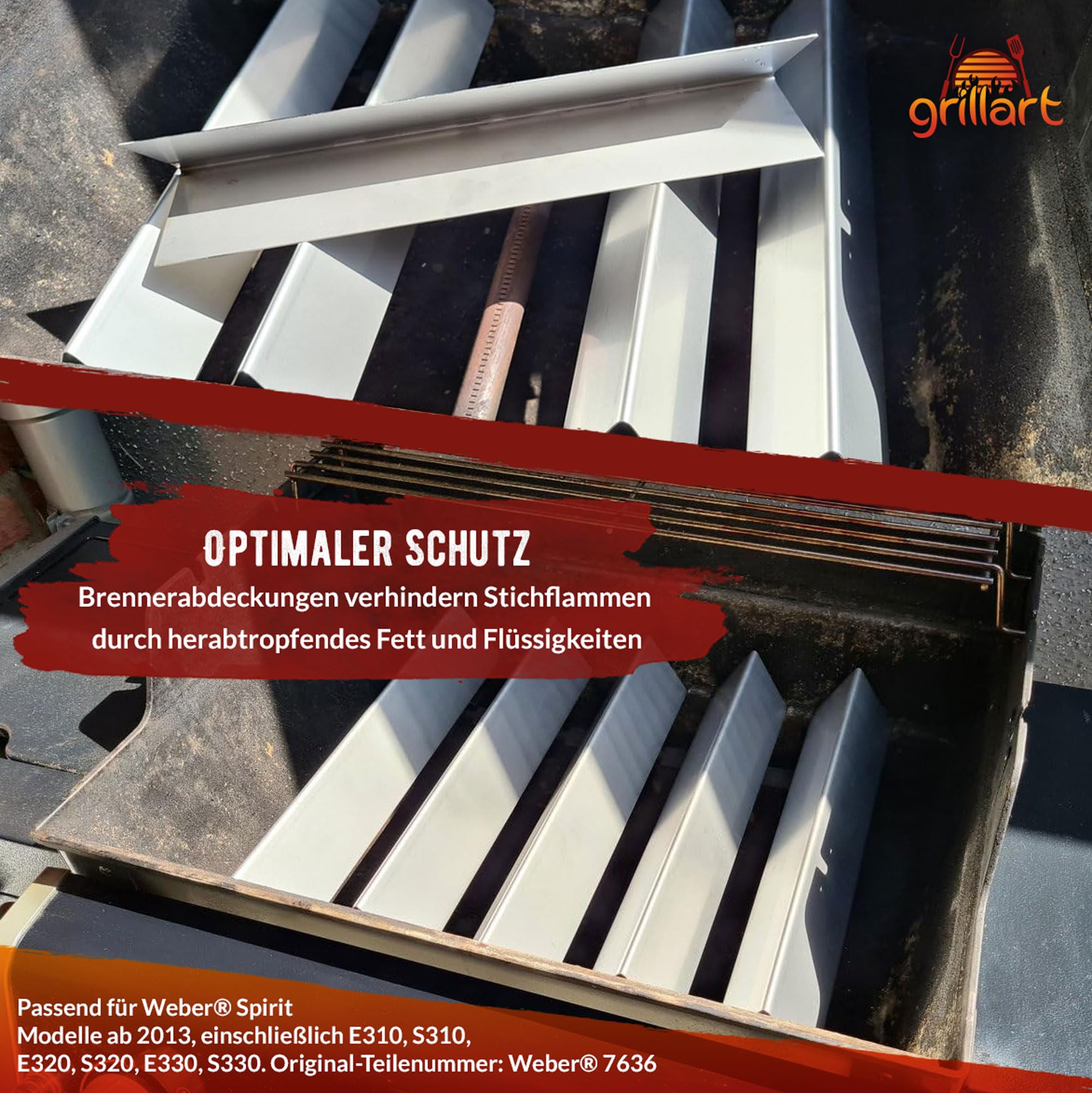grillart Szyny aromatyzujące do Weber Spirit 310 320 330 - stal szlachetna Flavorizer Bars do Weber Spirit 320 od roku produkcji 2013 - osłony palników - 5 sztuk