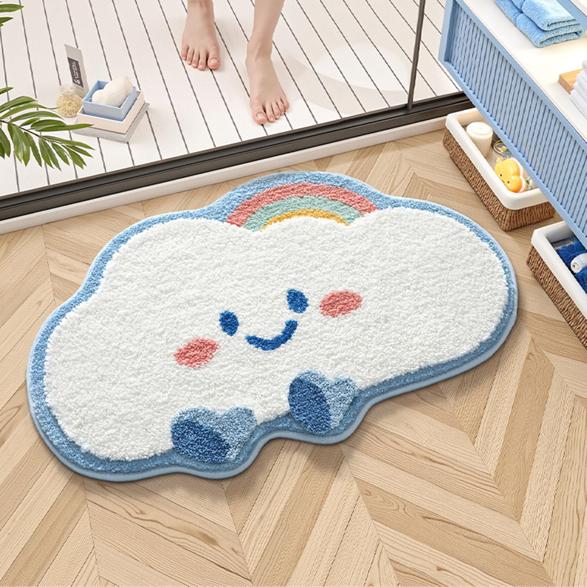 Trlyane Bath Mat 50 x 80 cm, Extra Soft Absorbent Bathroom Rug, Blue Cloud