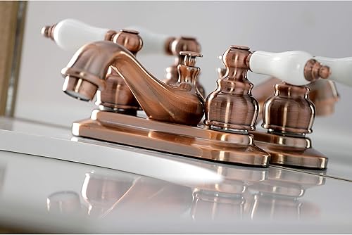 Miniatura 8 de Kingston Brass KB601PL Restoration - Grifo de lavabo central de 4 pulgadas con manija de palanca de porcelana, cromo pulido