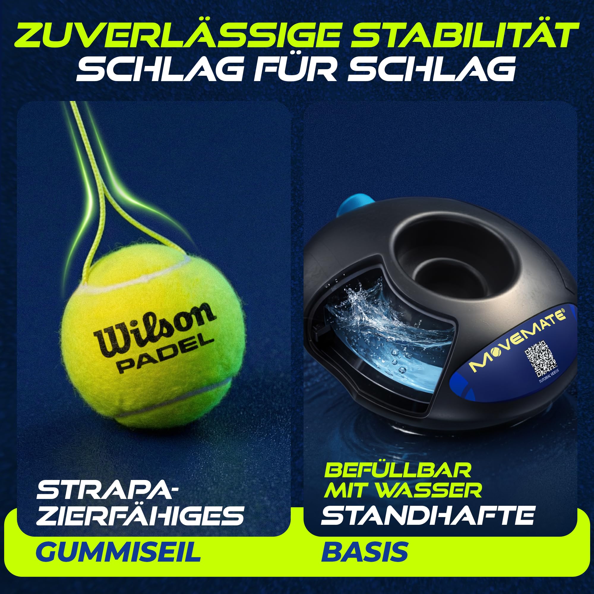 MOVEMATE Padel-Trainer Set mit Wilson® Padelball | innovatives Ballspiel für Draußen, im Garten, im Park für Kinder & Erwachsene | inkl. Transporttasche & Übungsvideos