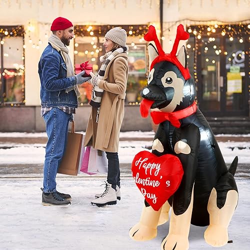 Miniatura 6 de Glimin Inflables de Navidad de 5 pies con luz LED para perro francés con sombrero inflable para decoración de perro integrado para fiestas de