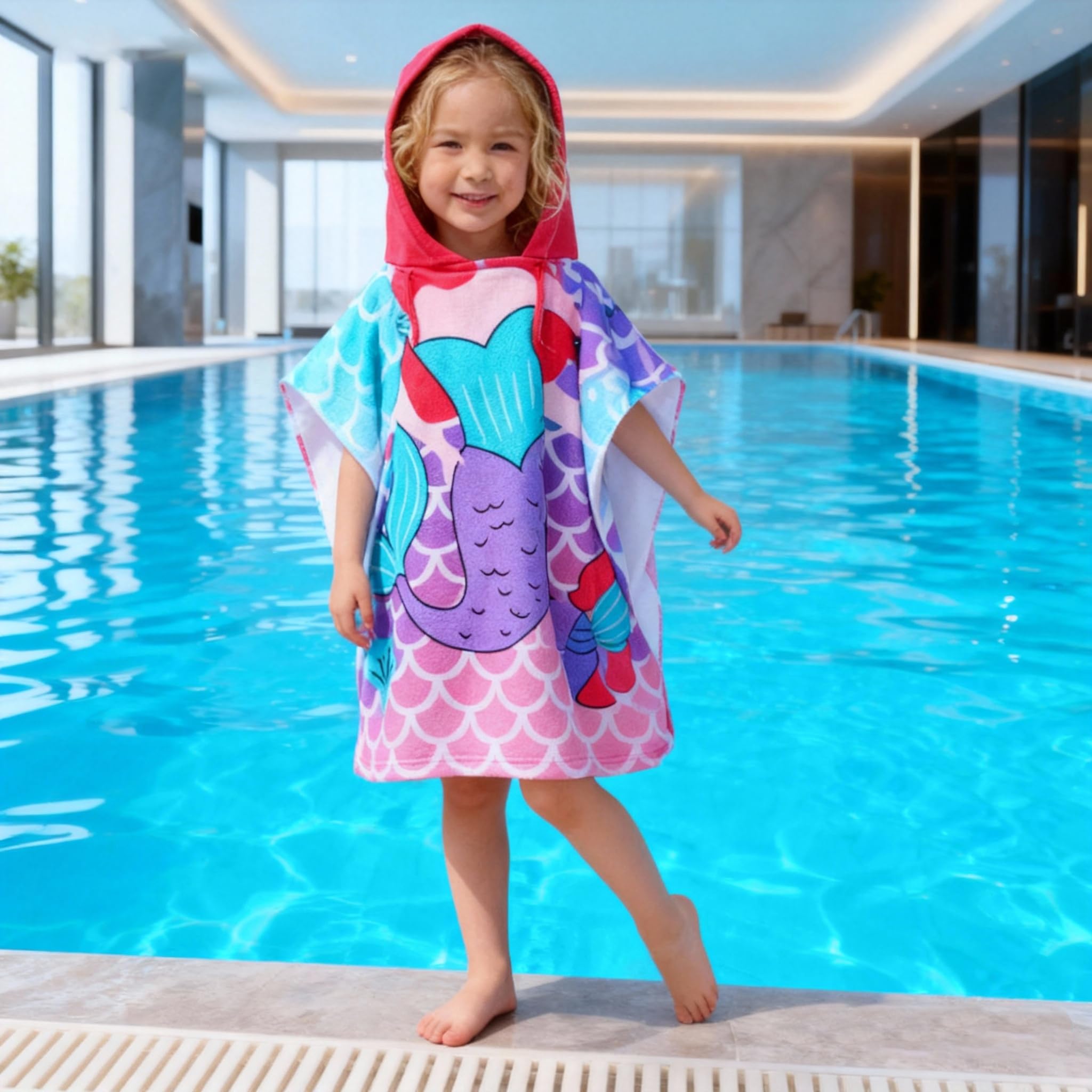 Toalla de playa con capucha para niñas de 2 a 4 años, toalla de baño con capucha, toalla de piscina de microfibra absorbente, toalla de poncho de 24 x 24 pulgadas