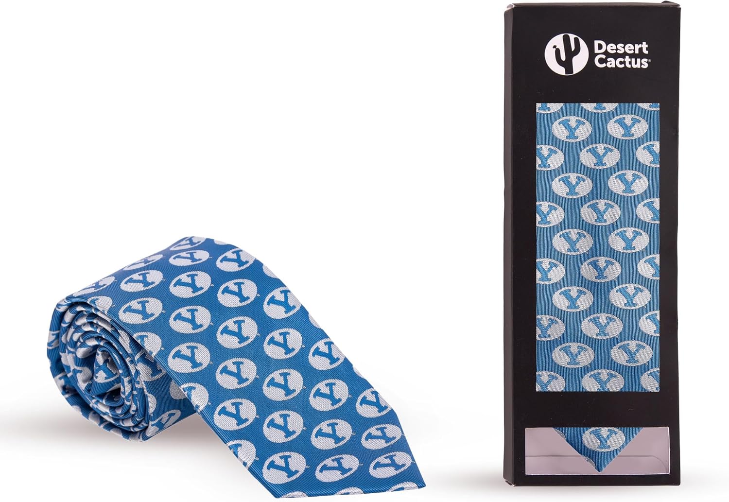 Desert Cactus Brigham Young University Neck Tie BYU Cougars 100% Polyester Necktie with Logo, Officially Licensed (Style B) - Image 4