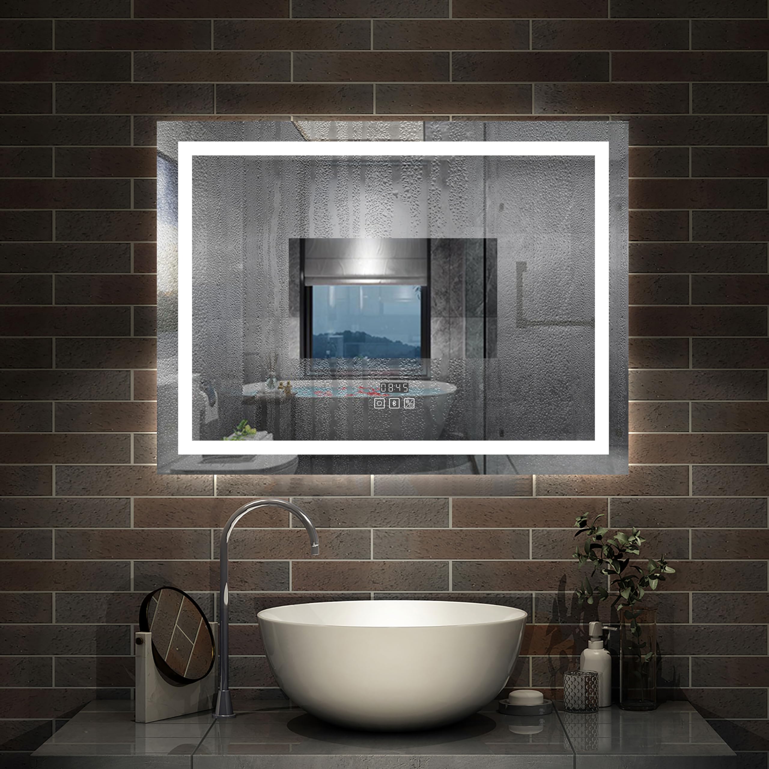 AICA Miroir Salle de Bain avec Éclairage 80 x 60cm,3 Couleurs + Anti-buée | Dimmable + Mémoire,Fixation Horizontale ou Verticale, Miroir Salle de Bain LED