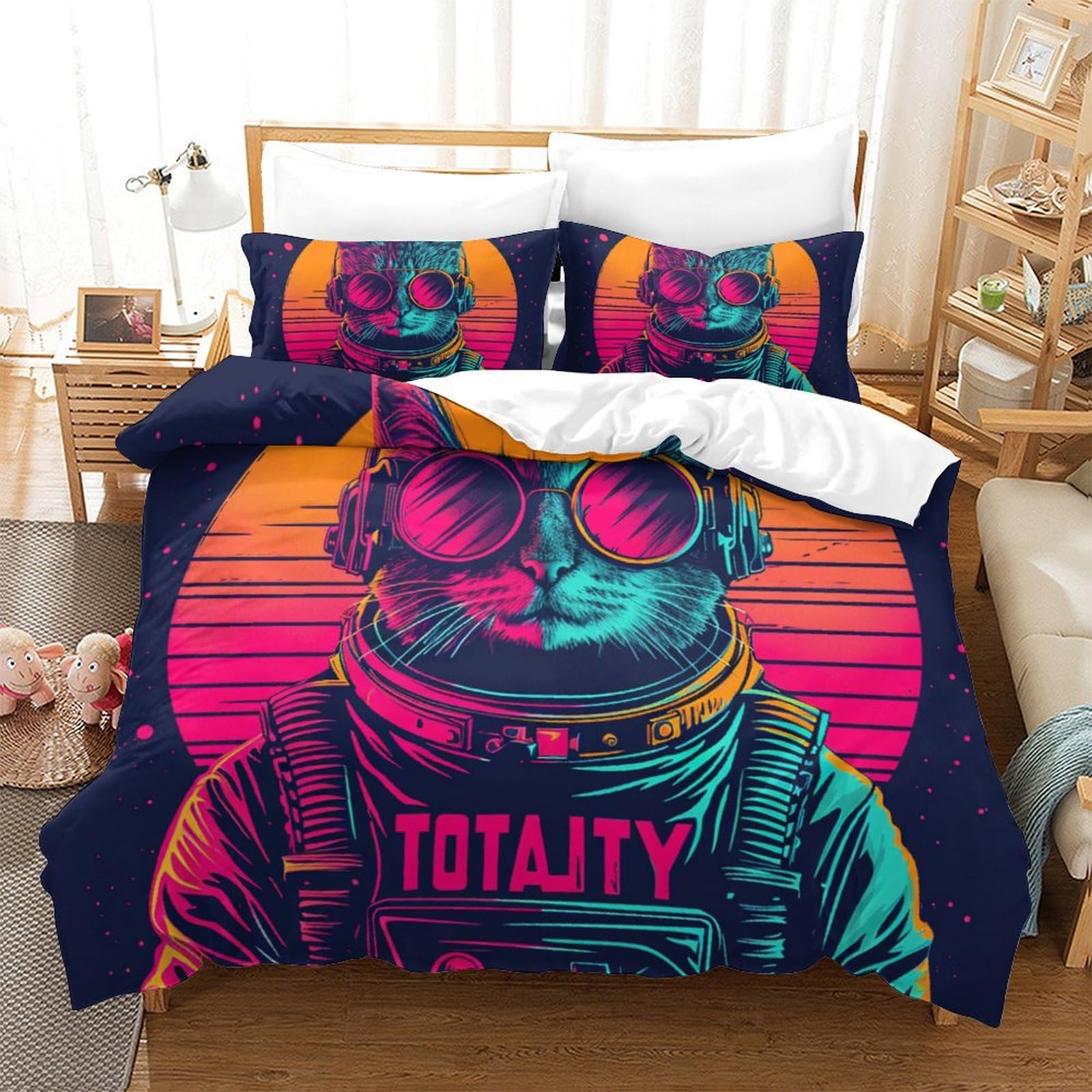 Parure de lit 3 pièces chat 3D grand confort pour grand lit de chambre d'enfant