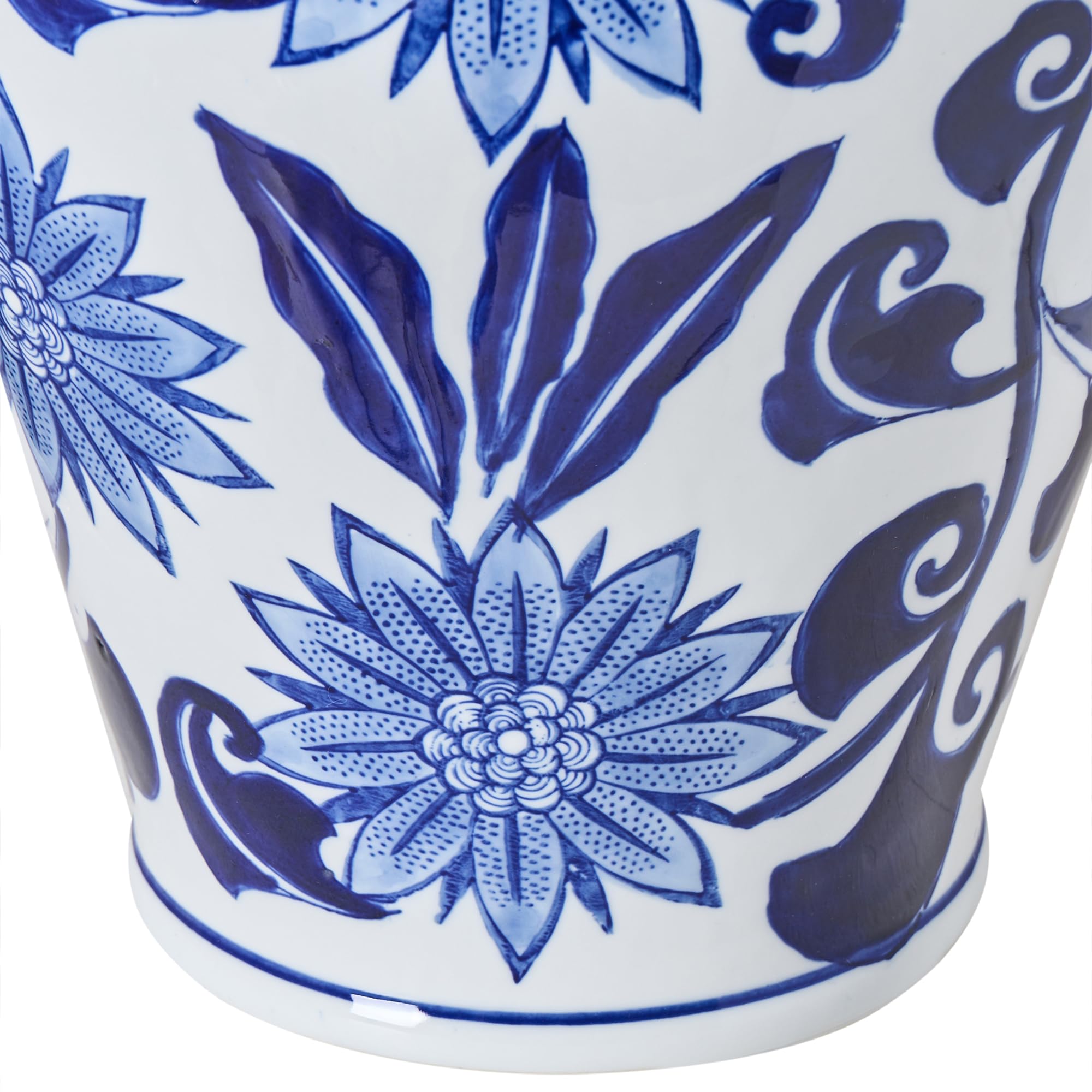 Blumenvase groß rund Porzellan weiß/blau handgemacht 35 cm hoch Girona